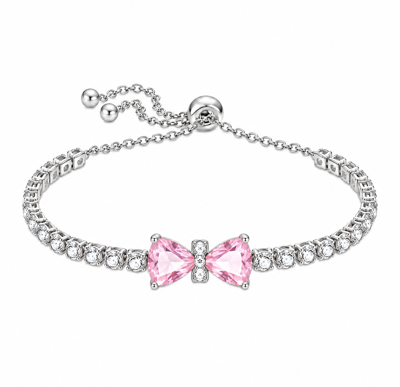 The Silver Baby Pink Bow Grace Tennis Bracelet
