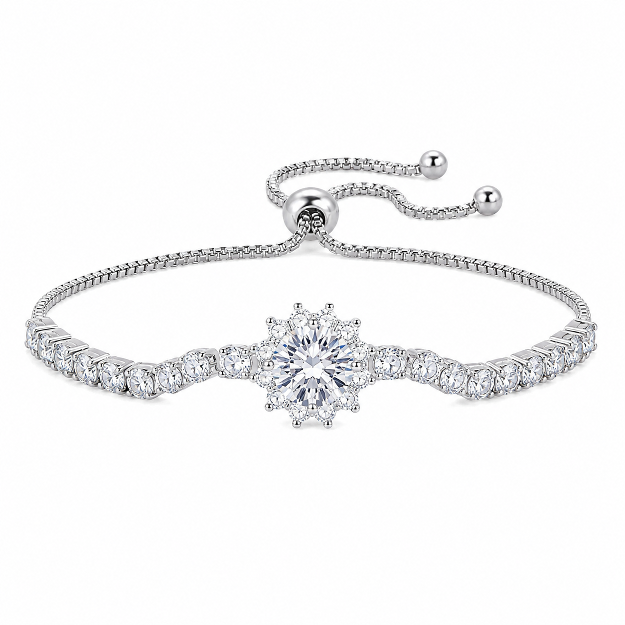 The Silver Sparkling Rapunzel Adjustable Flower Tennis Bracelet