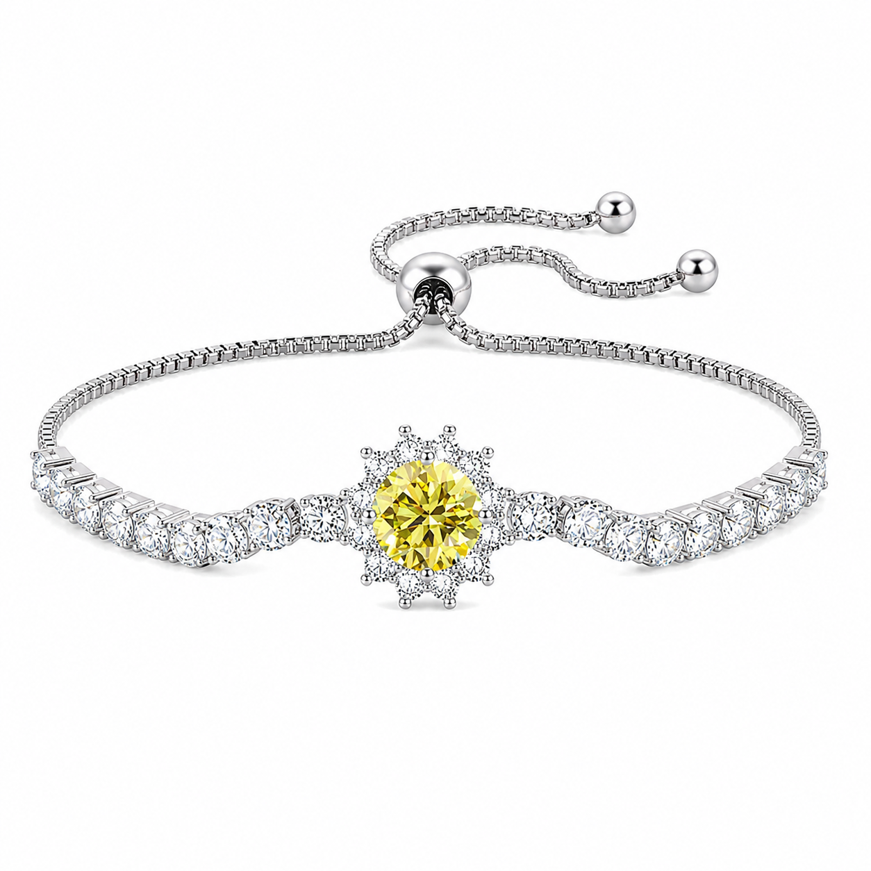 The Silver Sparkling Rapunzel Adjustable Flower Tennis Bracelet