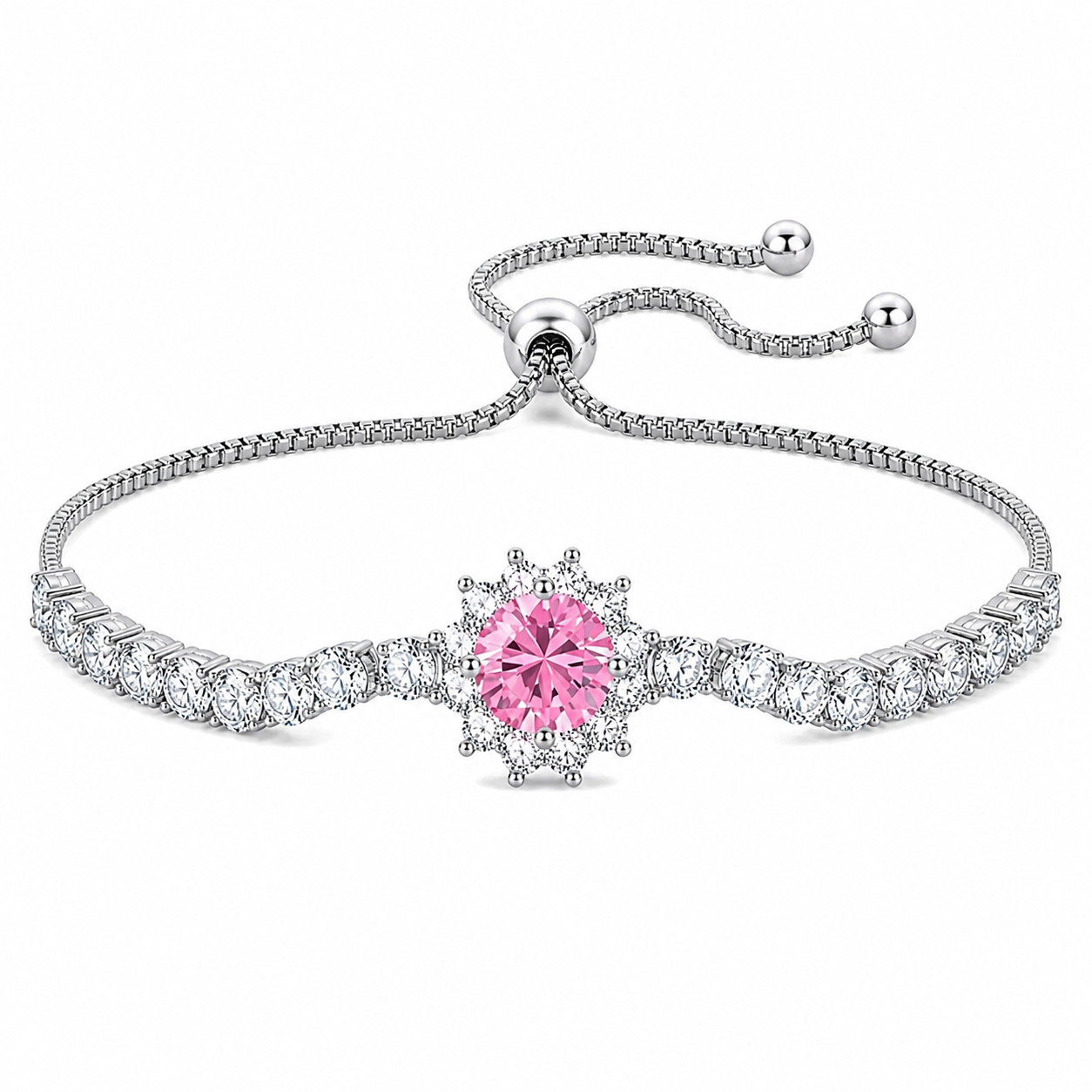 The Silver Sparkling Rapunzel Adjustable Flower Tennis Bracelet