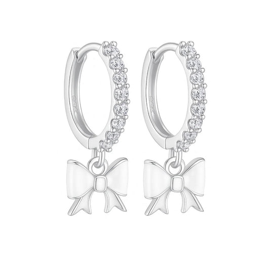 The Silver Snow White Sparkling Bow Huggies