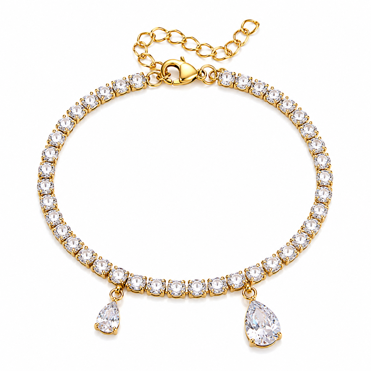 The Gold Sparkling Crystal Water Droplet Tennis Bracelet
