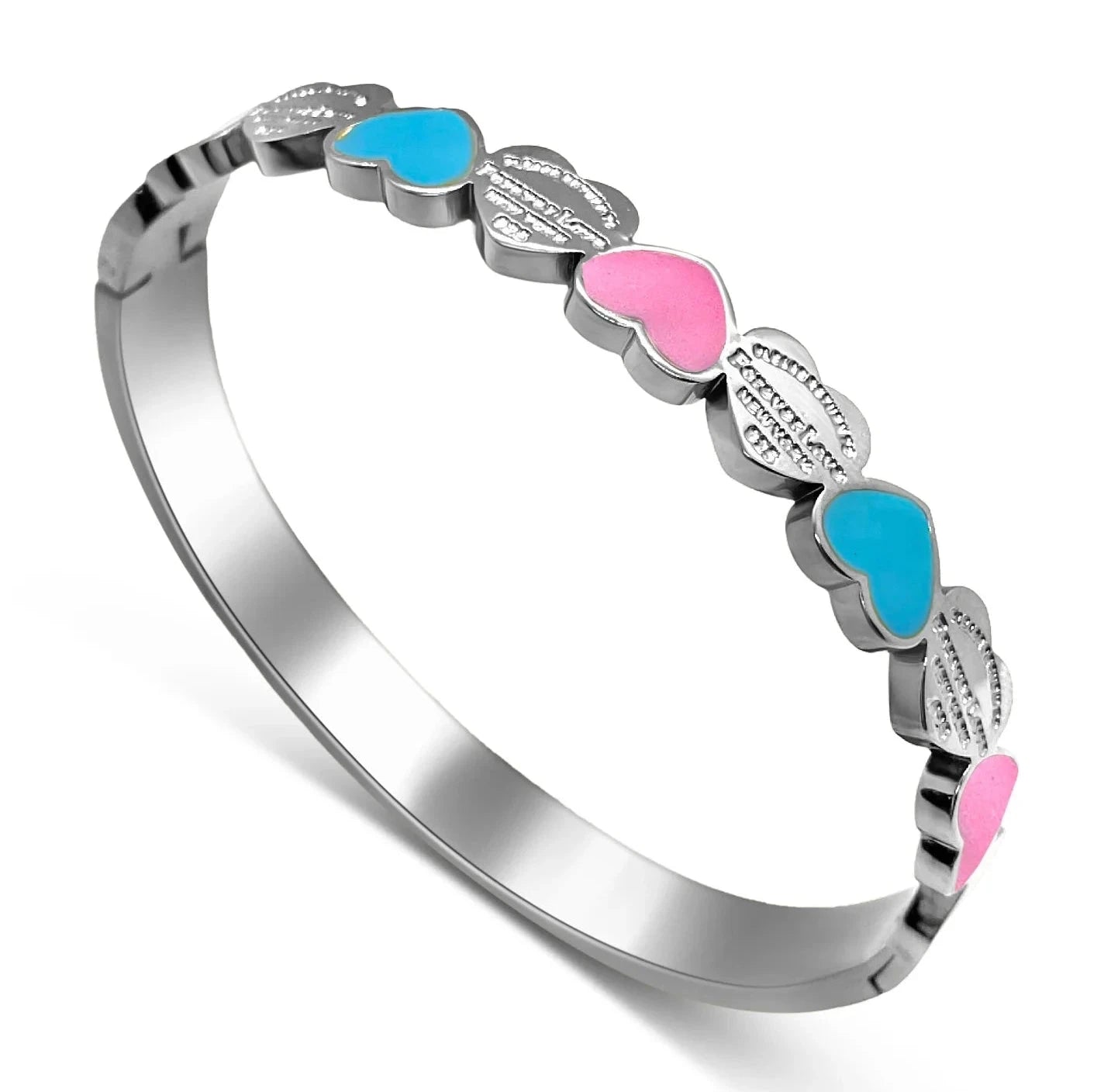 The Silver Blue & Pink Hearts Of New York Bangle
