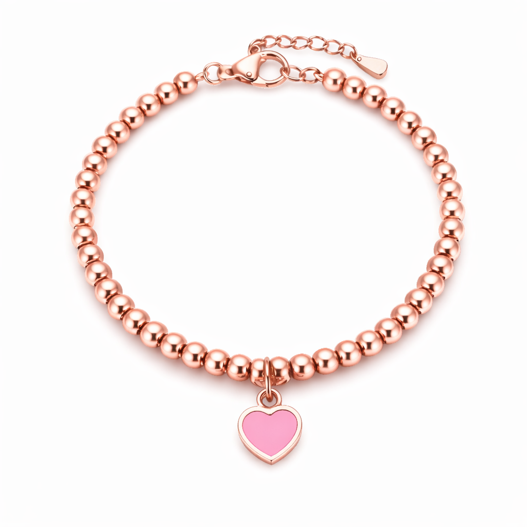 The Rose Gold Forever Love Pink Heart Beaded Bracelet