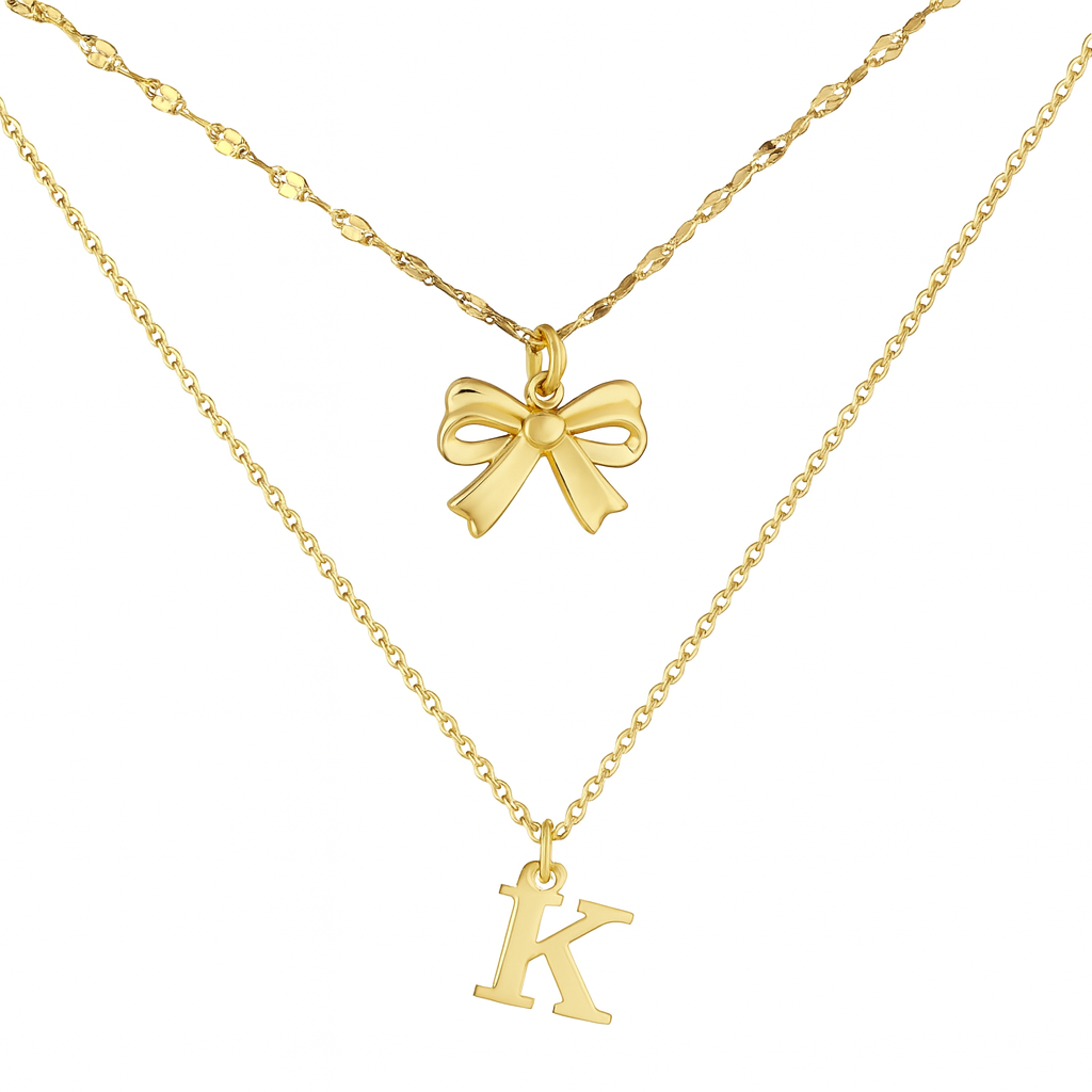 The Gold Wrapped In A Bow Personalised Initial Necklace (Pre Order)