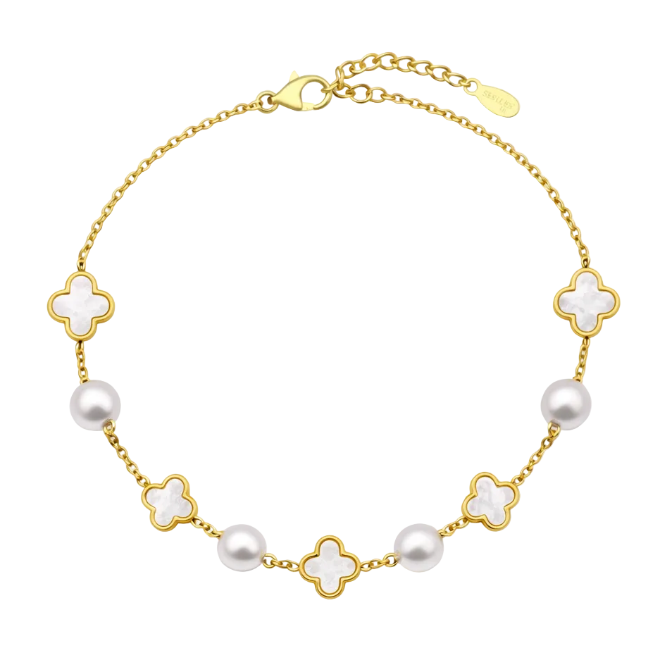 The Gold Dainty Pearly White Etoilé Arabia Flower Bracelet