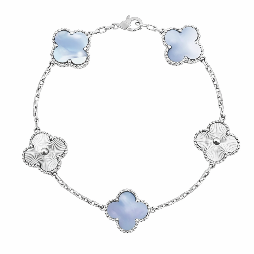 The Silver Etoilè Arabia Moonlit Blue Sky Pearl Clover Flower Bracelet