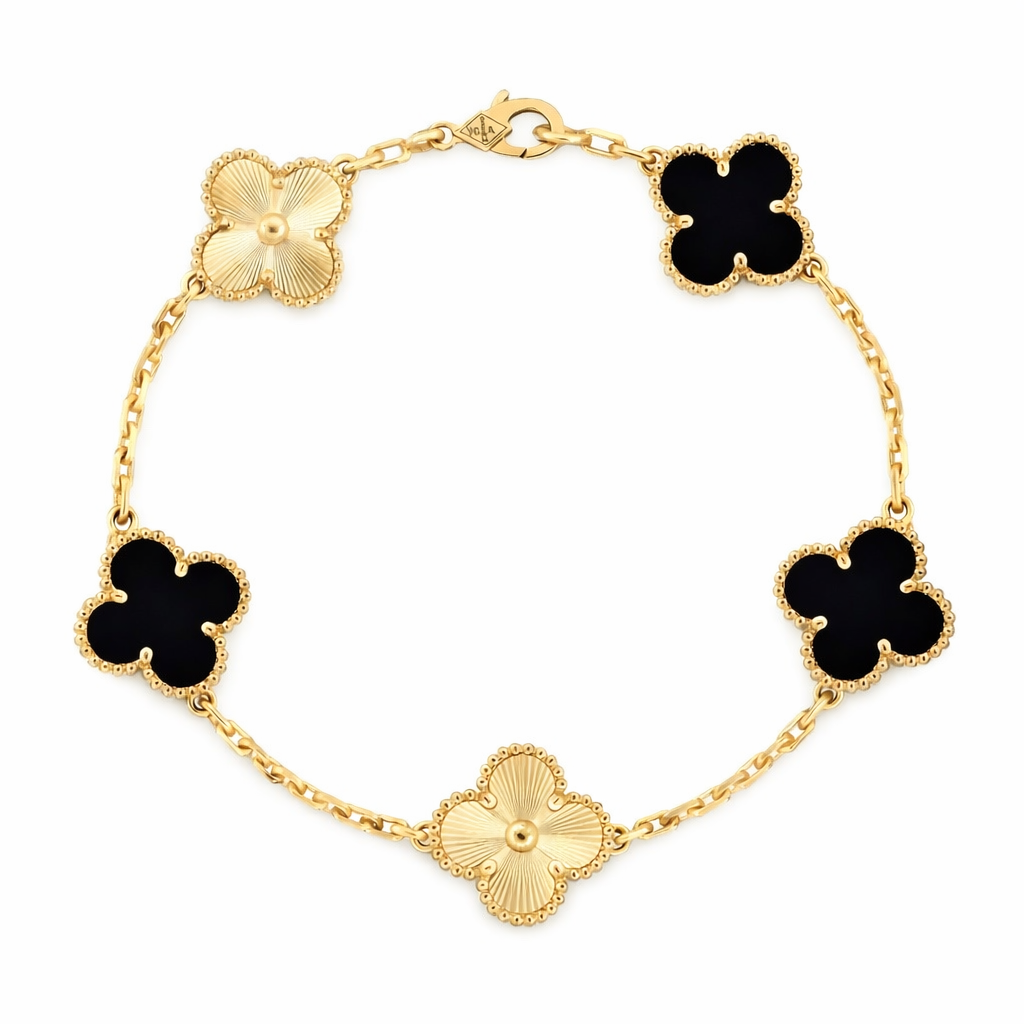 The Gold Etoilè Arabia Onyx Black Clover Flower Bracelet