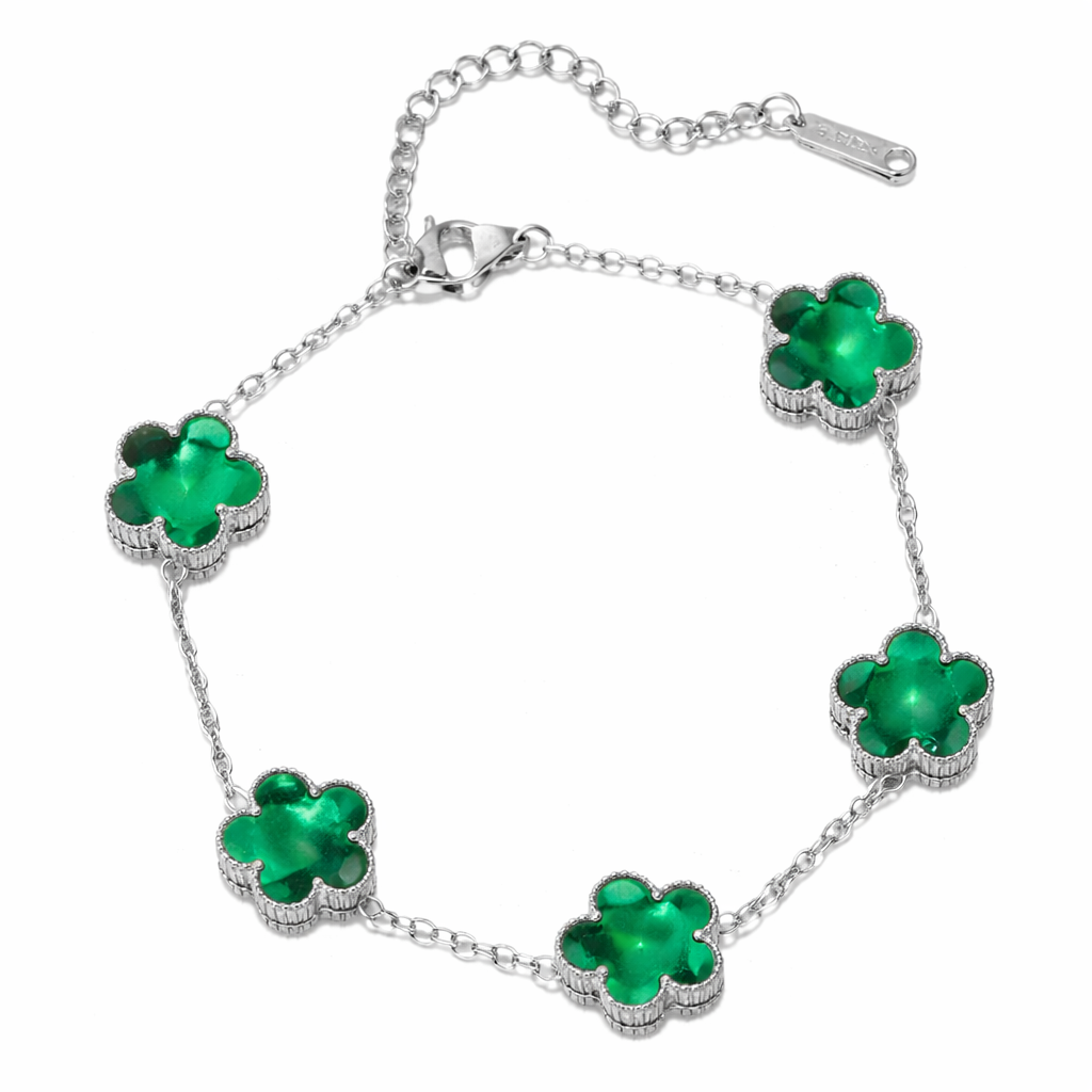 The Silver Emerald Green Amara Flower Bracelet