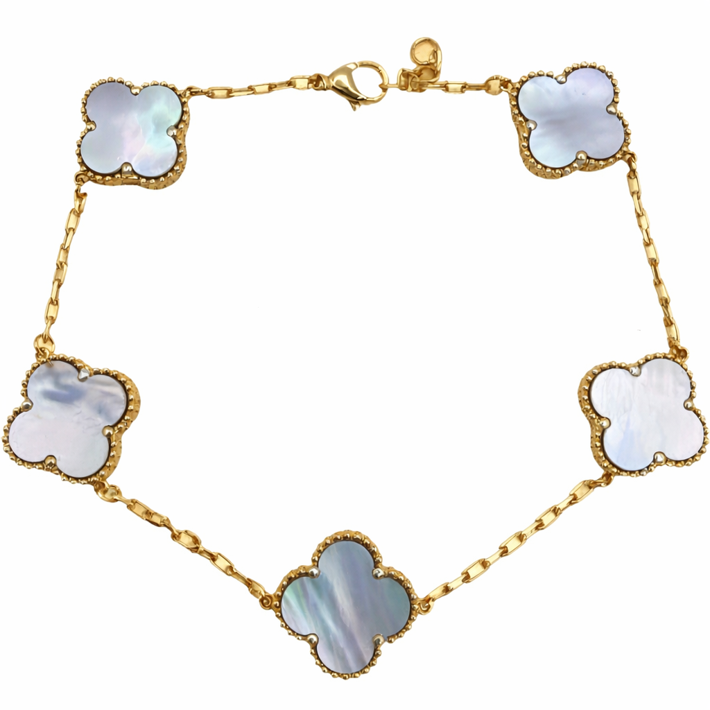 The Gold Etoilè Arabia Blue Mother Of Pearl Clover Flower Bracelet