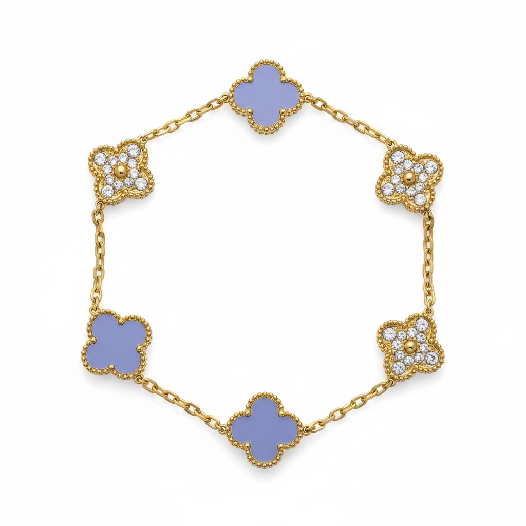 The Gold Sparkling Etoilè Arabia Marble Lilac Purple Clover Flower Bracelet