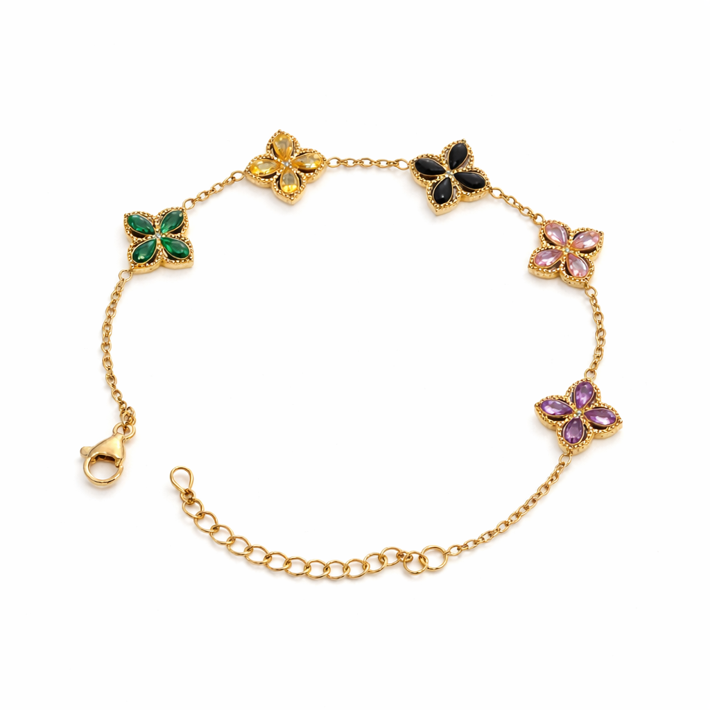 The Gold Multi Colour Flower Petals Bracelet