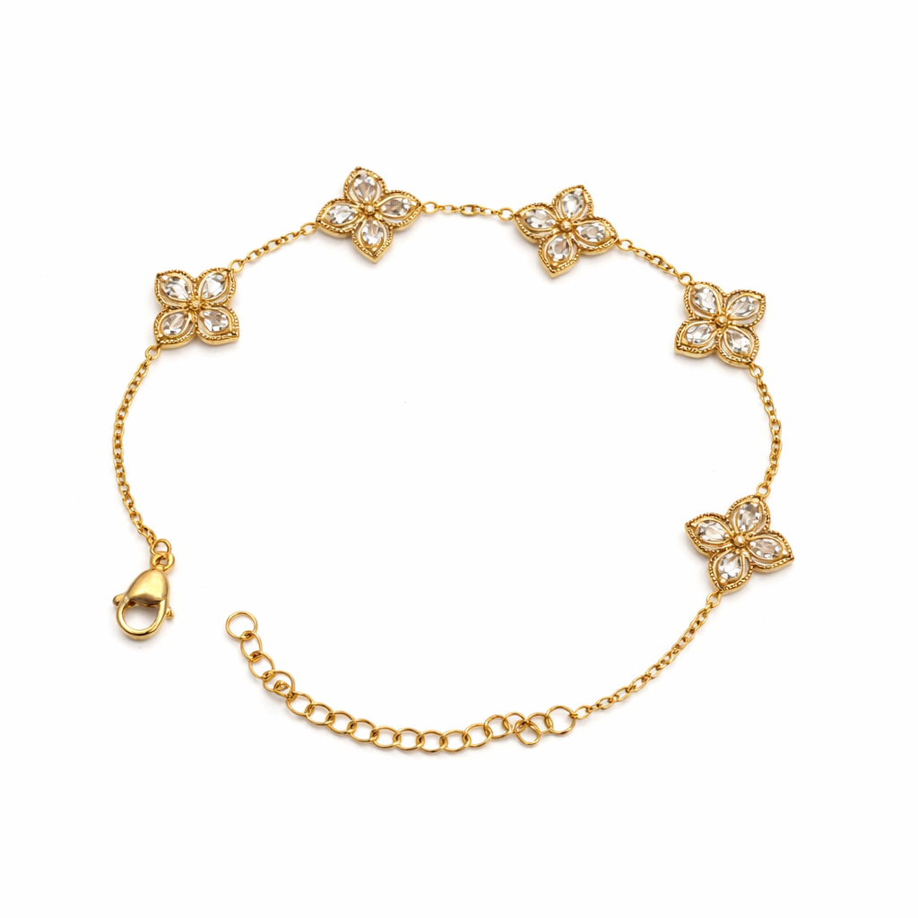 The Gold Sparkly Gemstone Flower Petals Bracelet