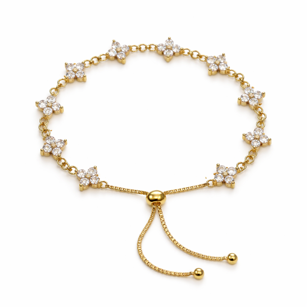 The Gold Sparkling Gemstone Luna Flower Ajustable Slider Bracelet