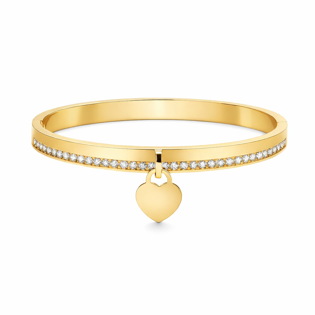 The Gold Sparkling New York Dangle Heart Pendant Tif Bangle