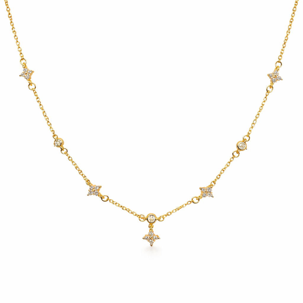 The Gold Dainty Sparkling Gemstone Luna Flower Necklace