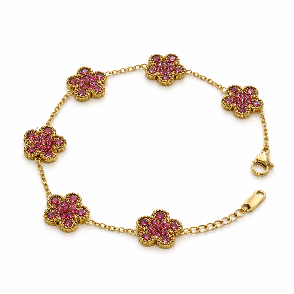 The Gold Sparkly Pink Flower Bloom Bracelet