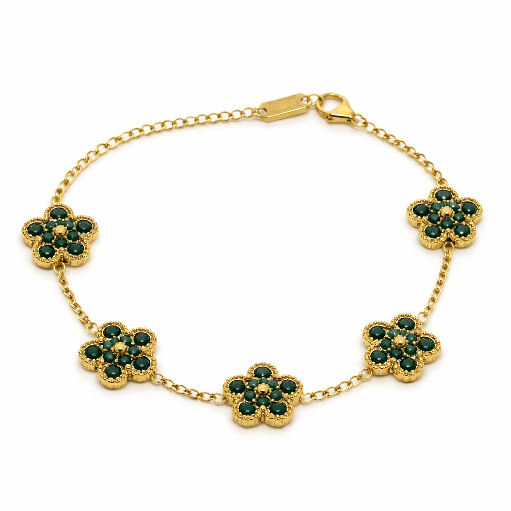 The Gold Sparkly Emerald Green Flower Bloom Bracelet