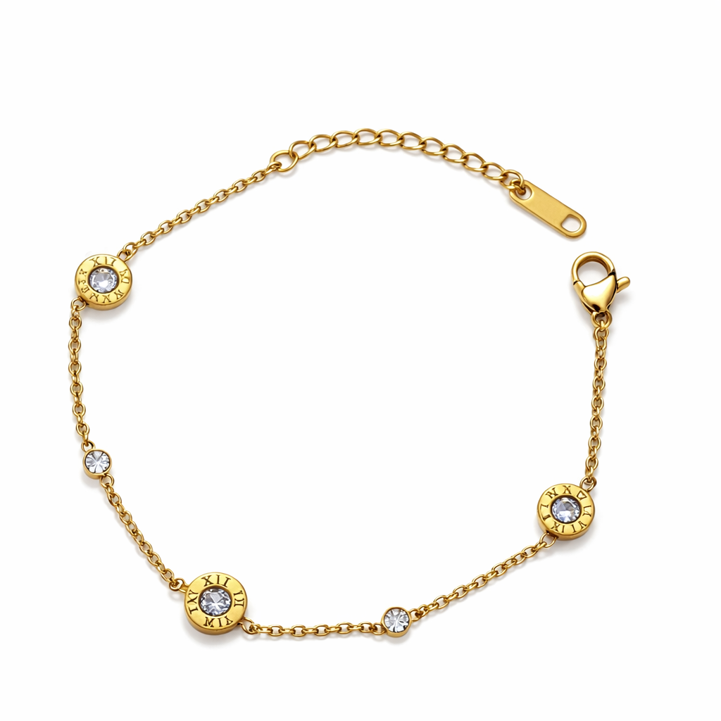 The Gold Dainty Roman Numeral Gemstone Bracelet