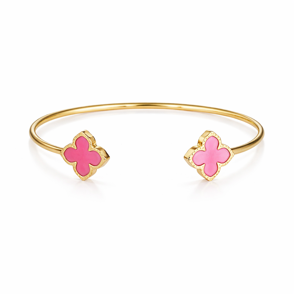 The Gold Hot Barbie Pink Flower Petal Bangle