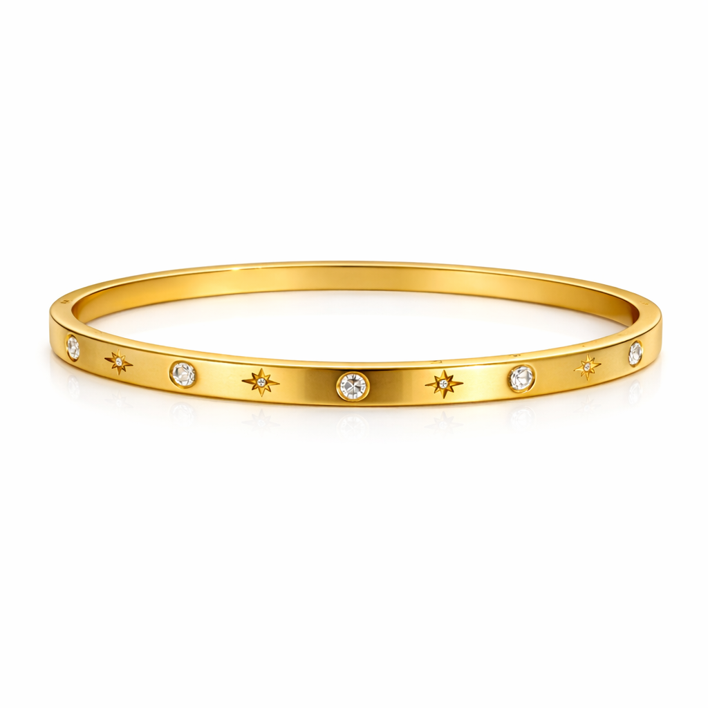 The Gold Mary Gemstone Flower Bangle