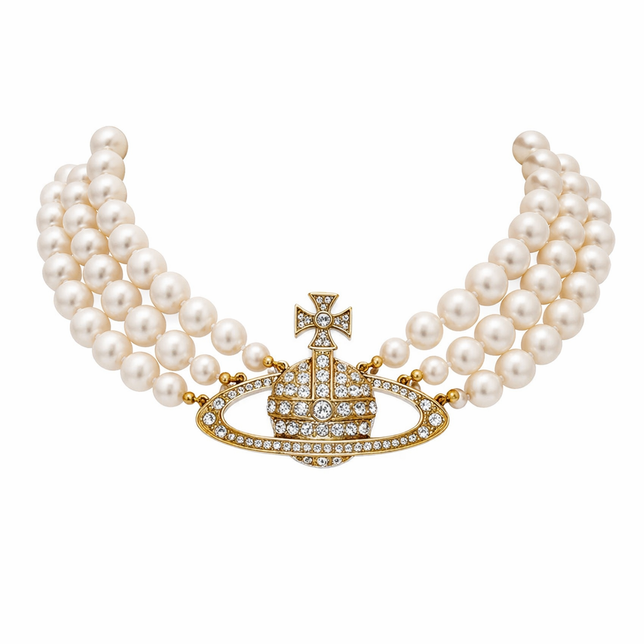 The Gold Sparkling Triple Pearl Saturn Planet Necklace