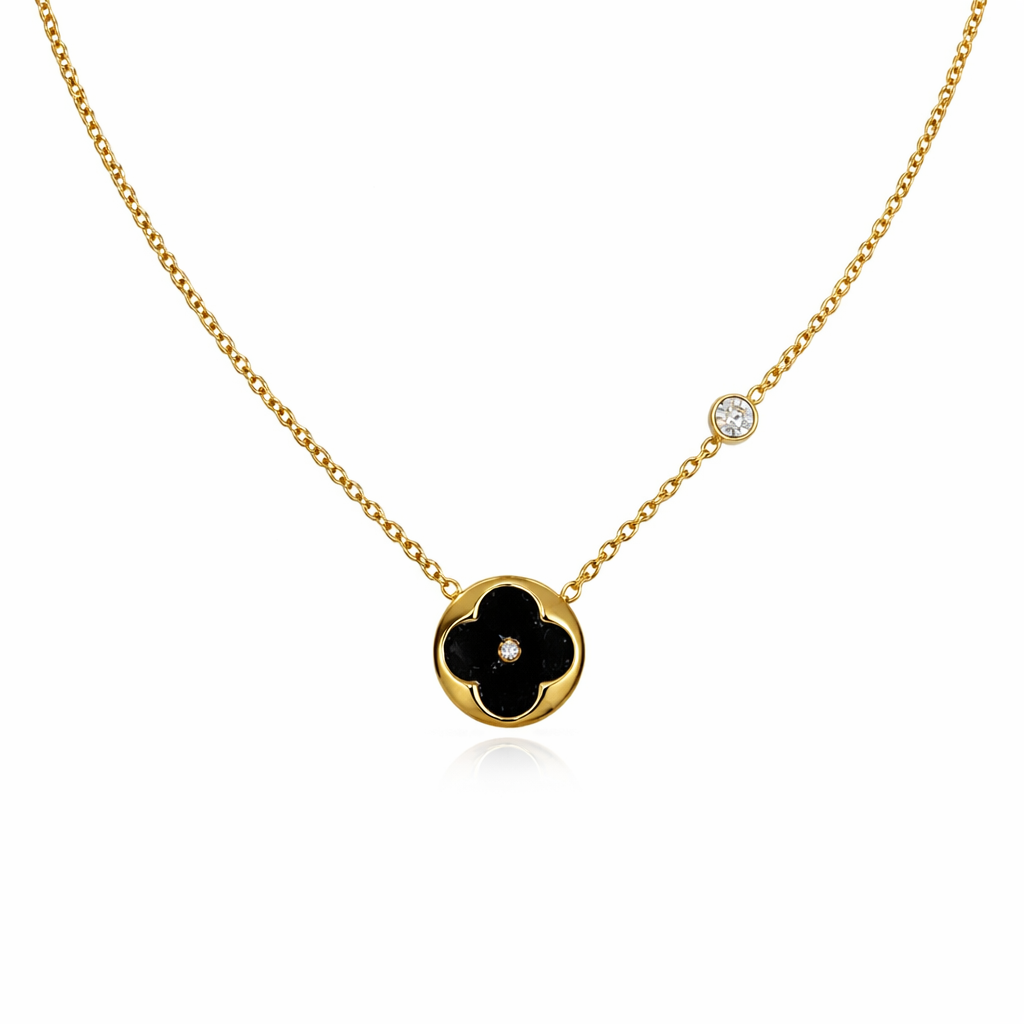 The Gold Midnight Black Adriana Circle Flower Necklace