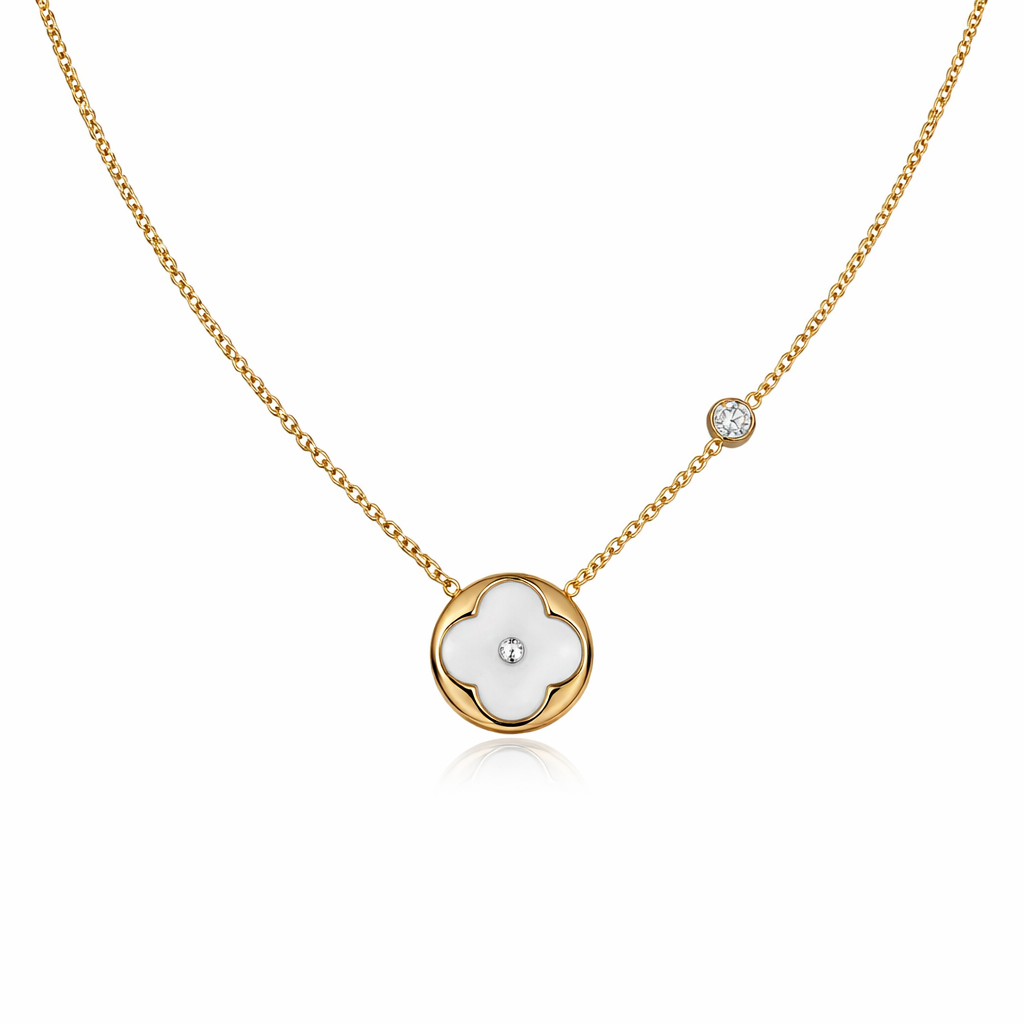 The Gold Pearly White Adriana Flower Necklaceh