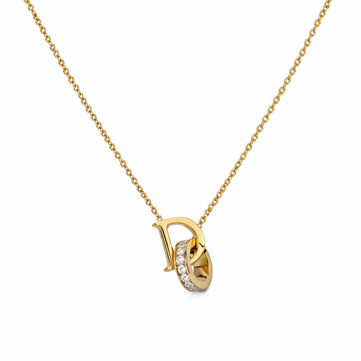 The Gold Dainty Sparkling D Designer Interlinked Necklace