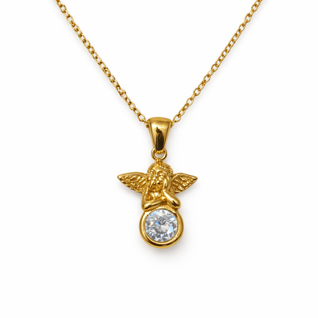 The Gold Dainty Angel Gemstone Necklace