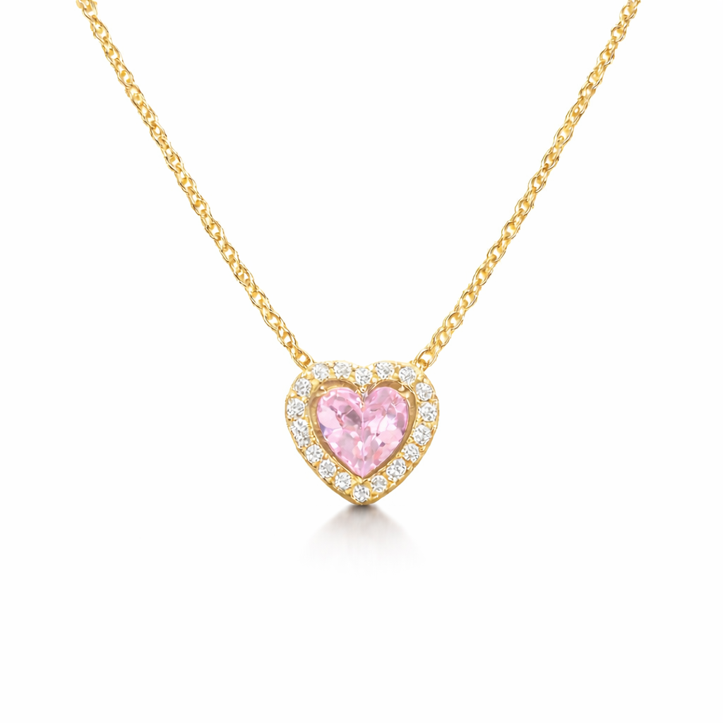 The Gold Large Pink Celestial Heart Pendant Necklace