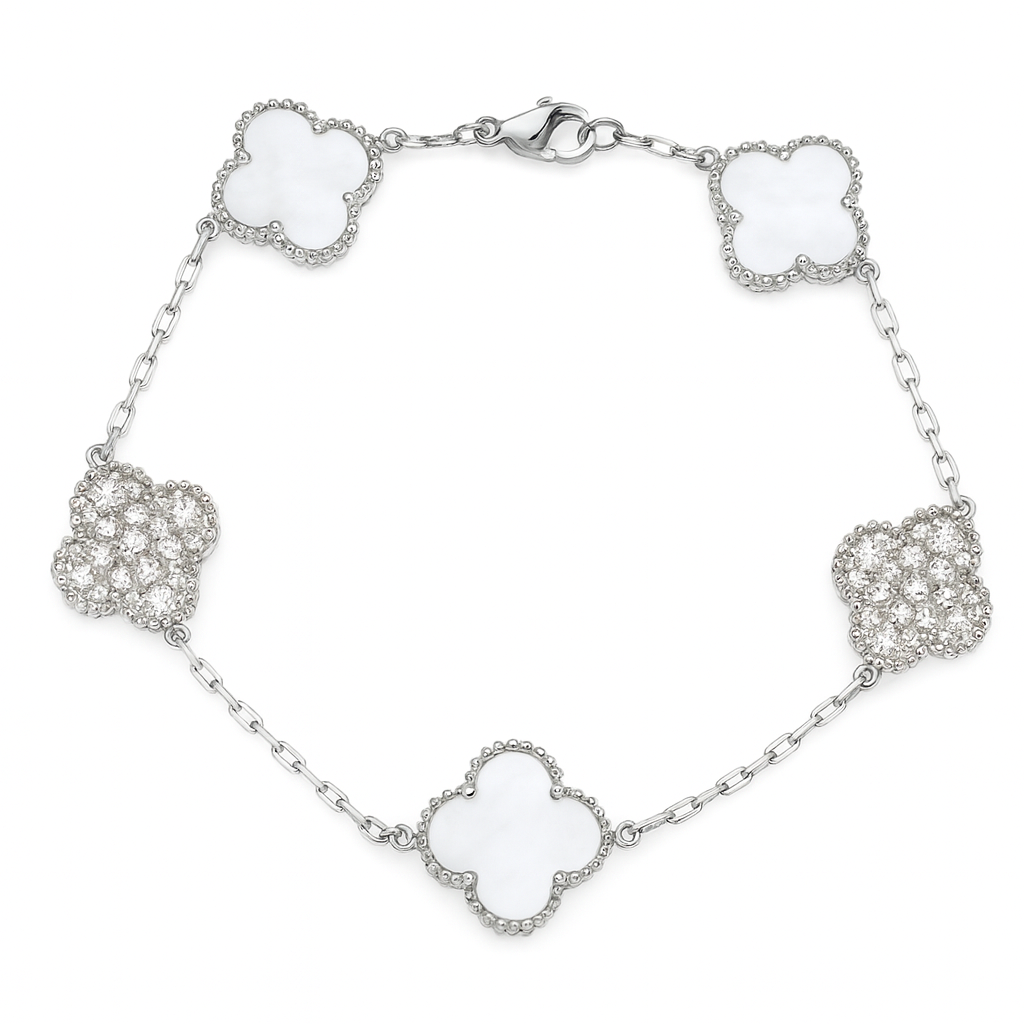 The Silver Sparkling Snow White Etoilè Arabia Clover Bracelet