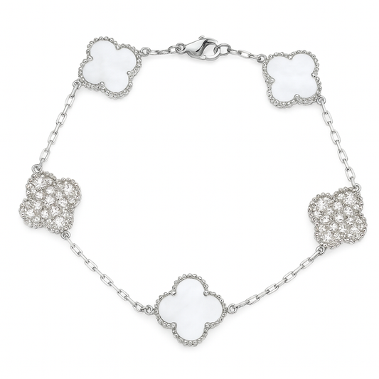 The Silver Sparkling Snow White Etoilè Arabia Clover Bracelet