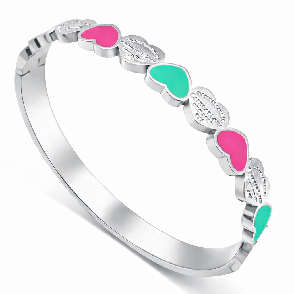 The Silver Turquoise & Hot Pink Hearts Of New York Tif Bangle