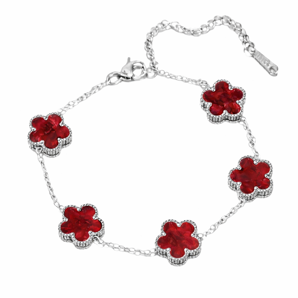 The Silver Ruby Red Amara Flower Bracelet