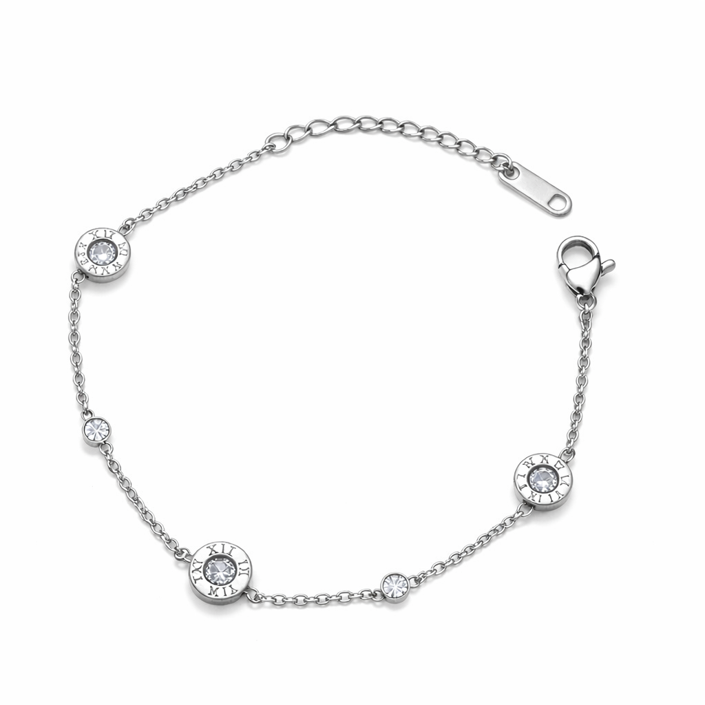 The Silver Dainty Roman Numeral Gemstone Bracelet