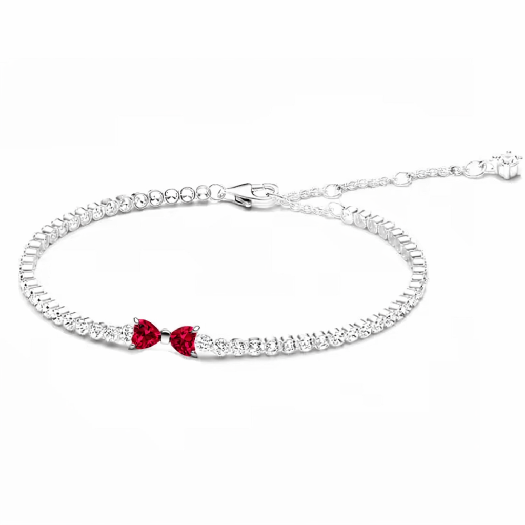 The Silver Ruby Red Sparkling Bow Grace Tennis Bracelet