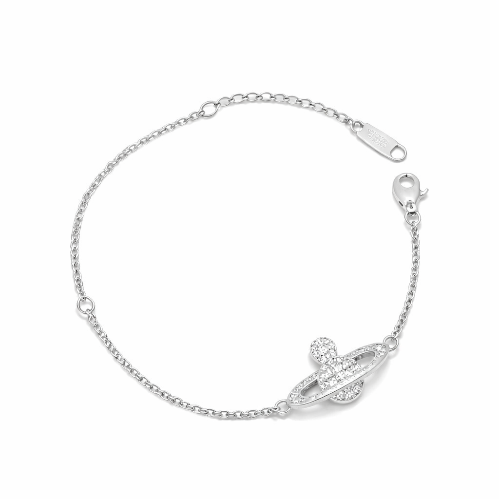 The Silver Clear Sparkling Saturn Planet Bracelet