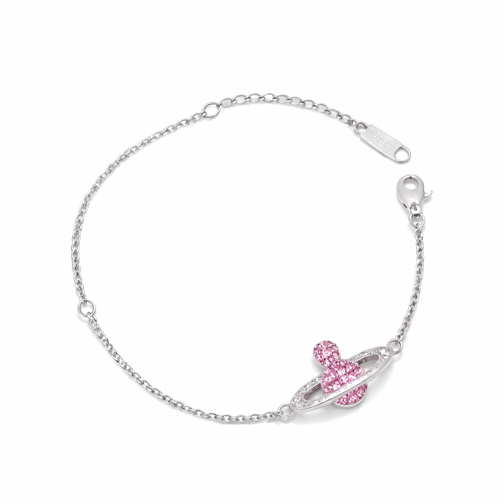 The Silver Pink Sparkling Saturn Planet Bracelet