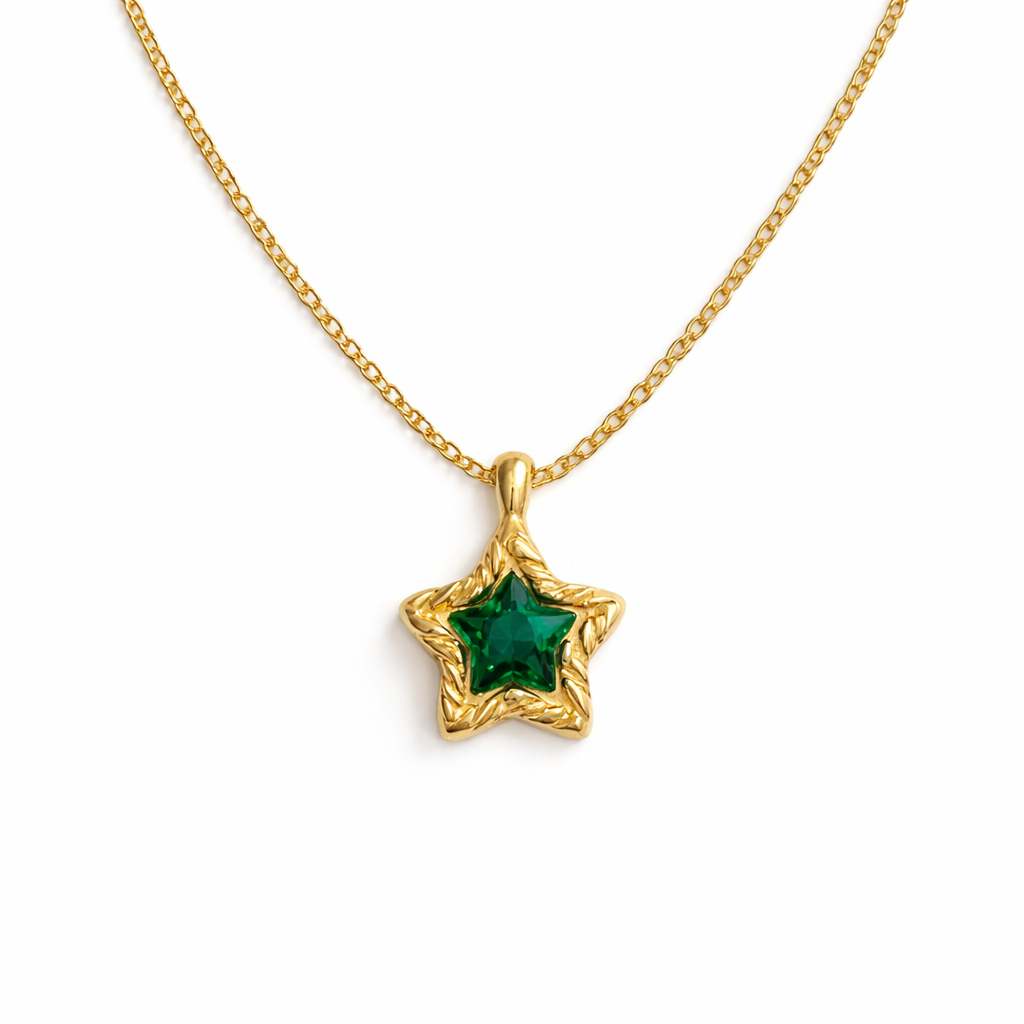 The Gold Emerald Green Night Star Necklace