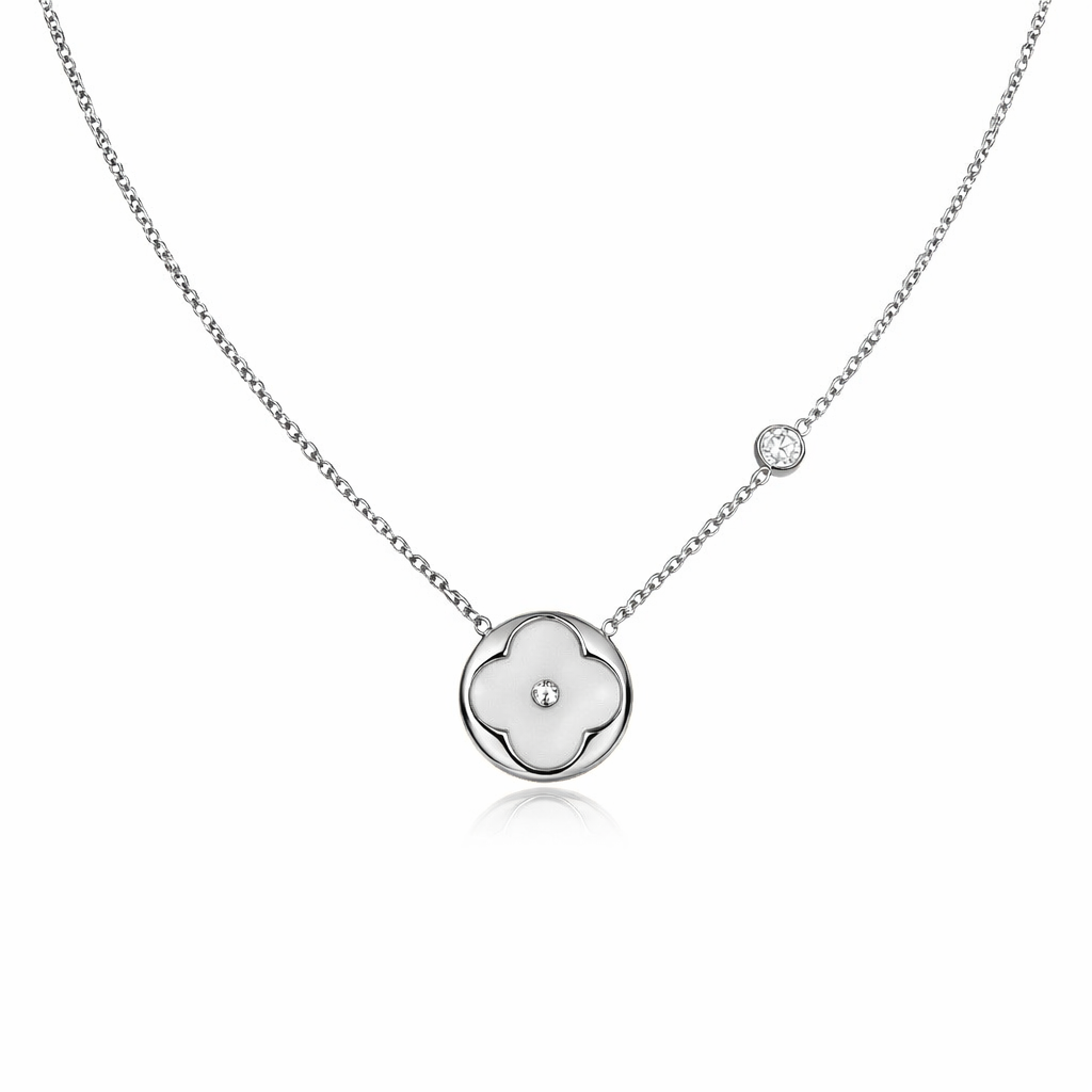 The Silver Pearly White Adriana Flower Necklace