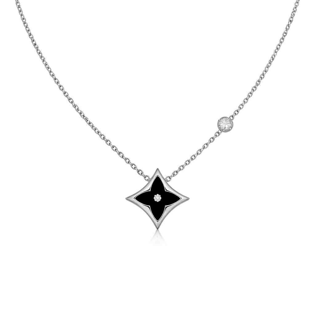The Silver Midnight Black Adriana Diamond Flower Necklace