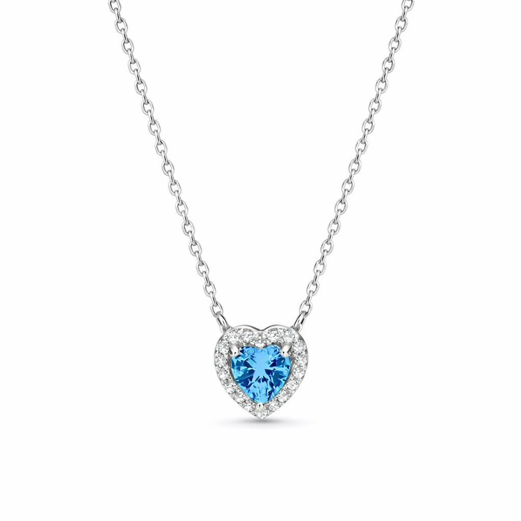 The Silver Ocean Blue Celestial Heart Pendant Necklace