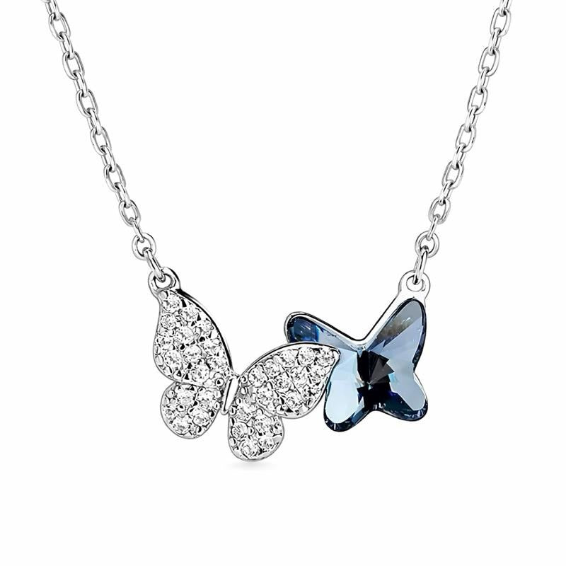 The Silver Midnight Blue Crystal Butterfly Necklace