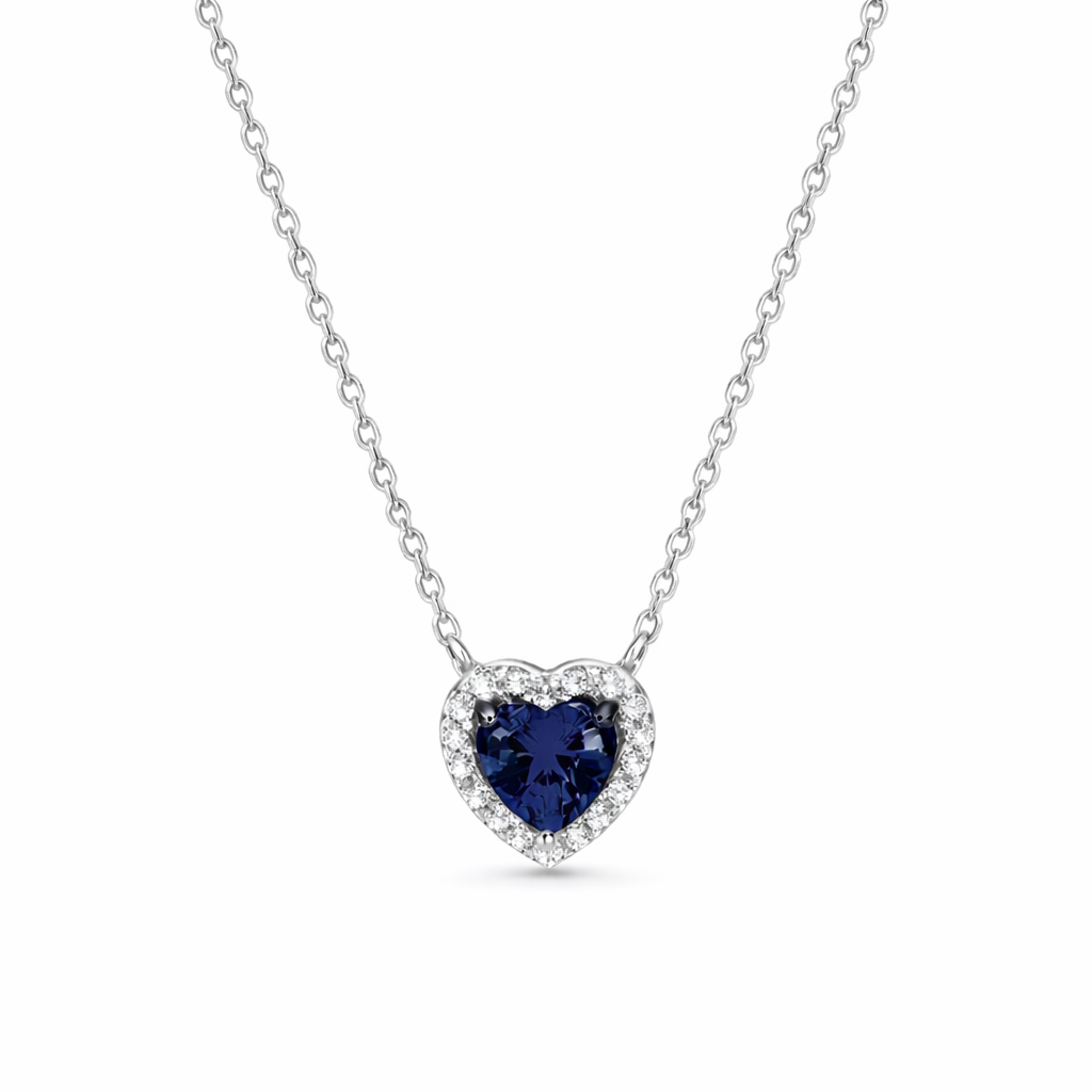 The Silver Deep Blue Celestial Heart Pendant Necklace