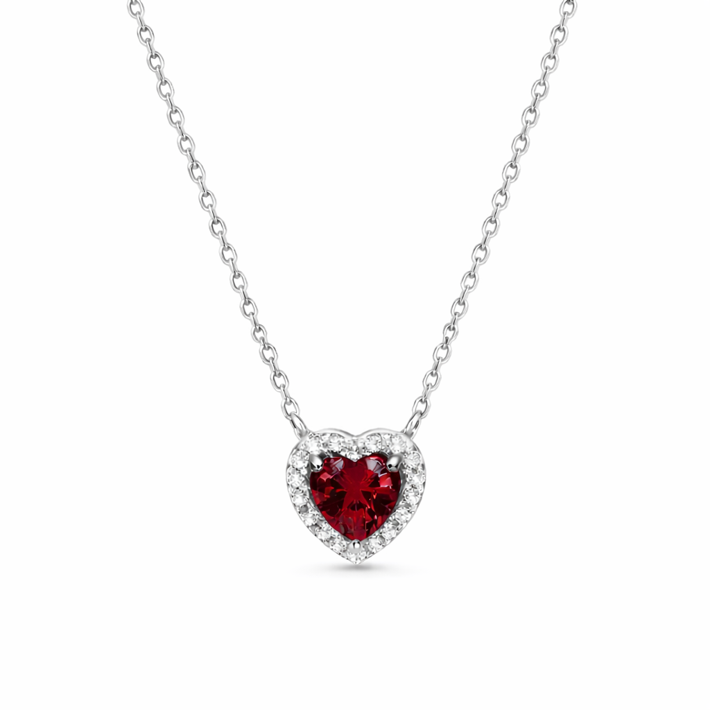 The Silver Ruby Red Celestial Heart Pendant Necklace