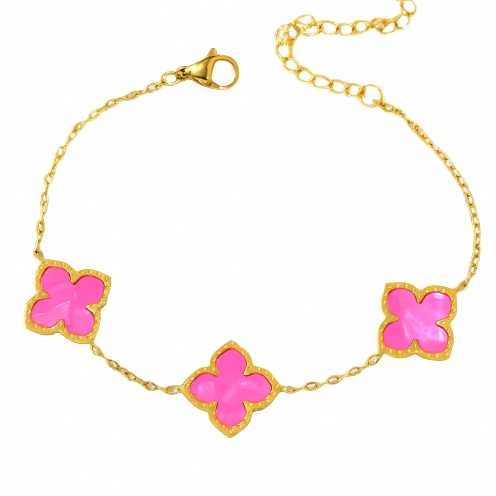 The Gold Hot Pink Flower Petal Bracelet