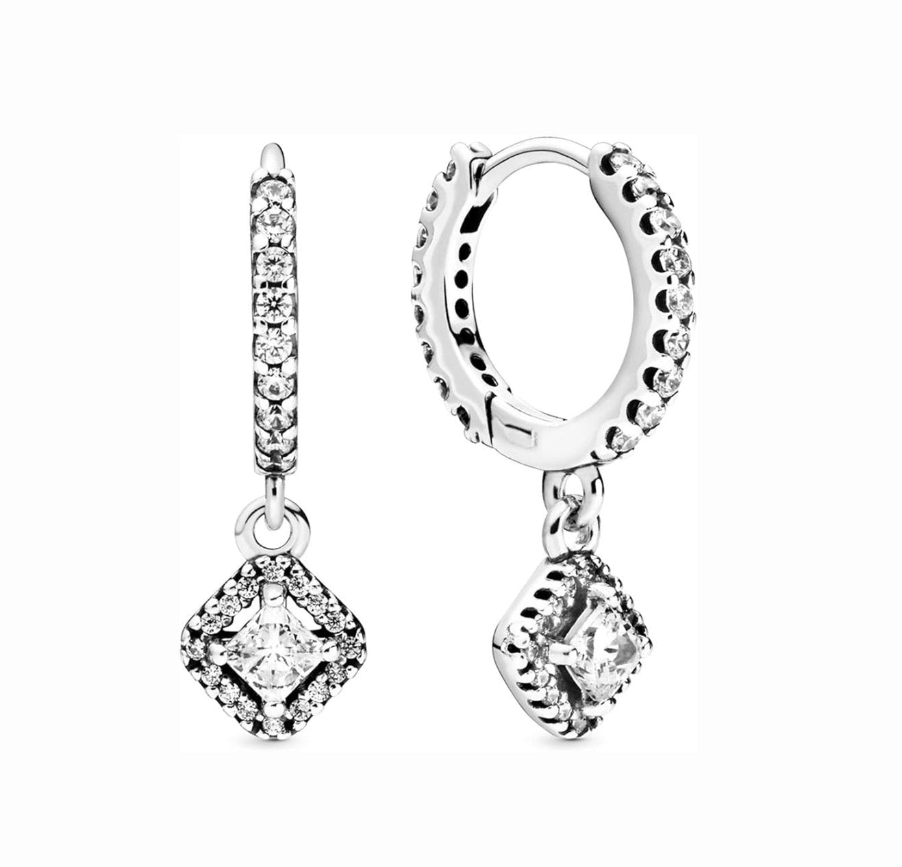 The Silver Sparkling Square Pendant Huggies