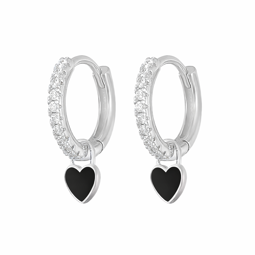 The Silver Black Heart Tif Huggies Earrings
