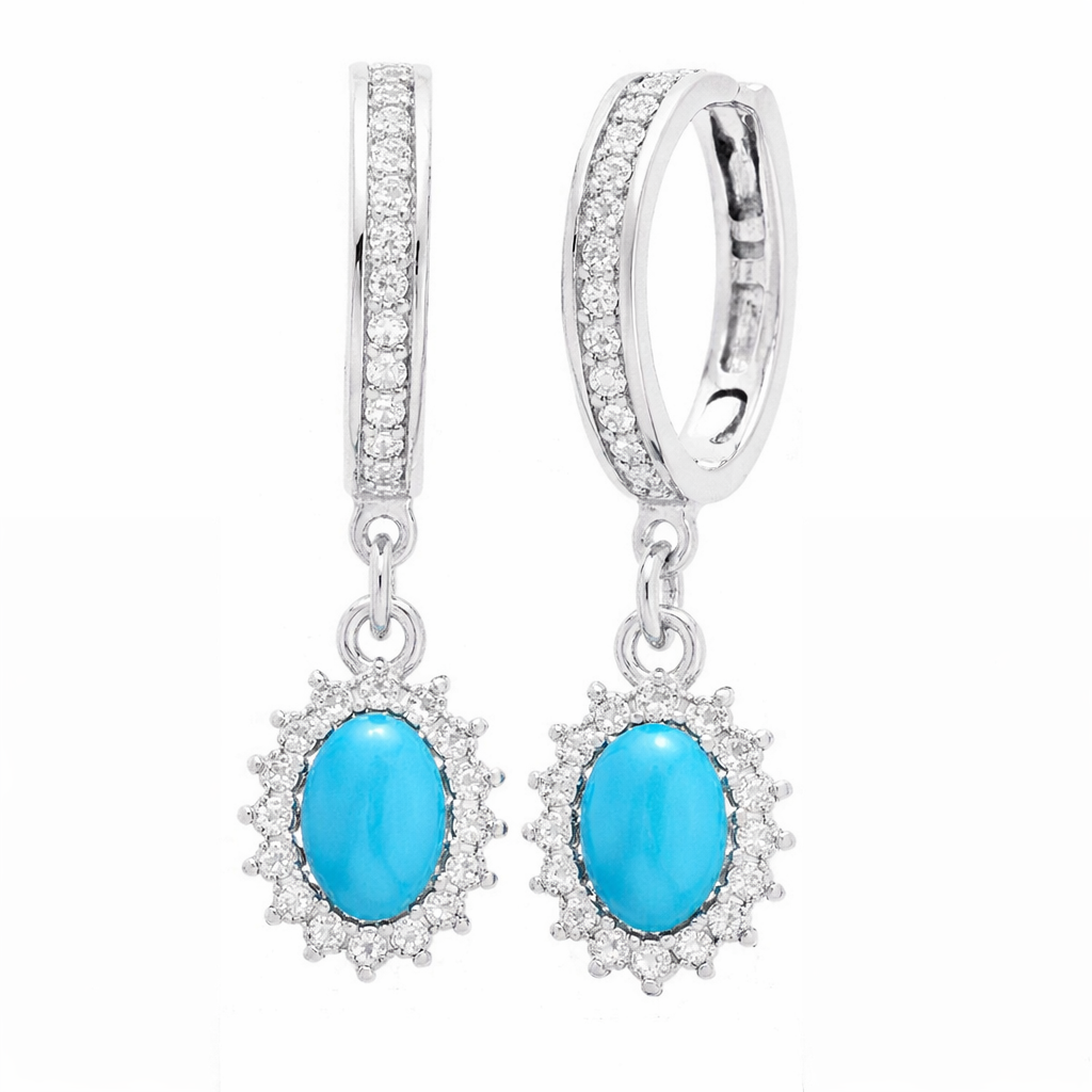 The Silver Enchanted Turquoise Blue Floral Drape Huggies